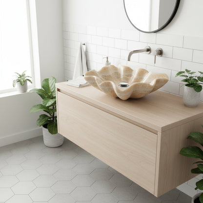 Honey Onyx Marble Lavabo – Doğal Honey Onyx Mermer Tezgâh Üstü Banyo Lavabosu (L 65 × W 45 × H 16 cm)