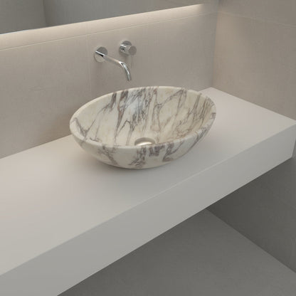 Calacatta Viola Mermer Lavabo – L36 × W46 × H13 cm | El Yapımı Doğal Mermer Banyo Lavabosu