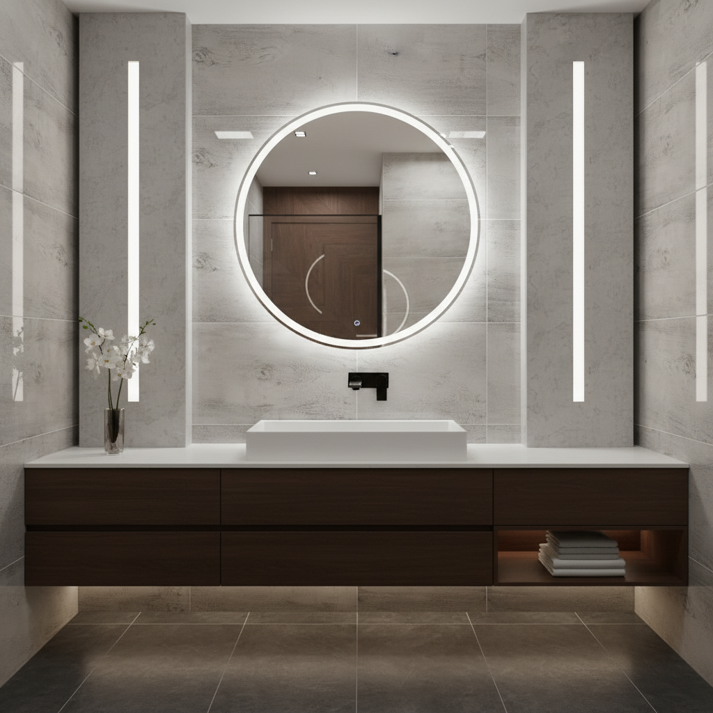 Yuvarlak LED Banyo Aynası – Modern Işıklı Daire Ayna | Dokunmatik & Sıcak/Soğuk LED