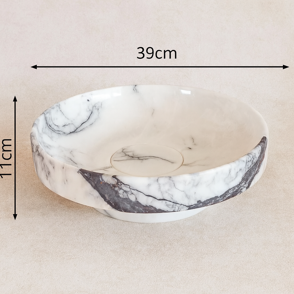 New York Mermeri Yuvarlak Doğal Taş Lavabo – 39×39×11 cm