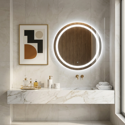 Yuvarlak LED Aydınlatmalı Ayna – Sıcak Ambiyans Işıklı Modern Duvar Dekoru