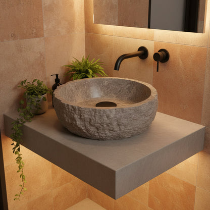Calacatta Viola Mermer Duvara Monte Köşe Lavabo – El Yapımı Lüks Banyo Köşe Mermer Lavabo (41×41×20 cm)