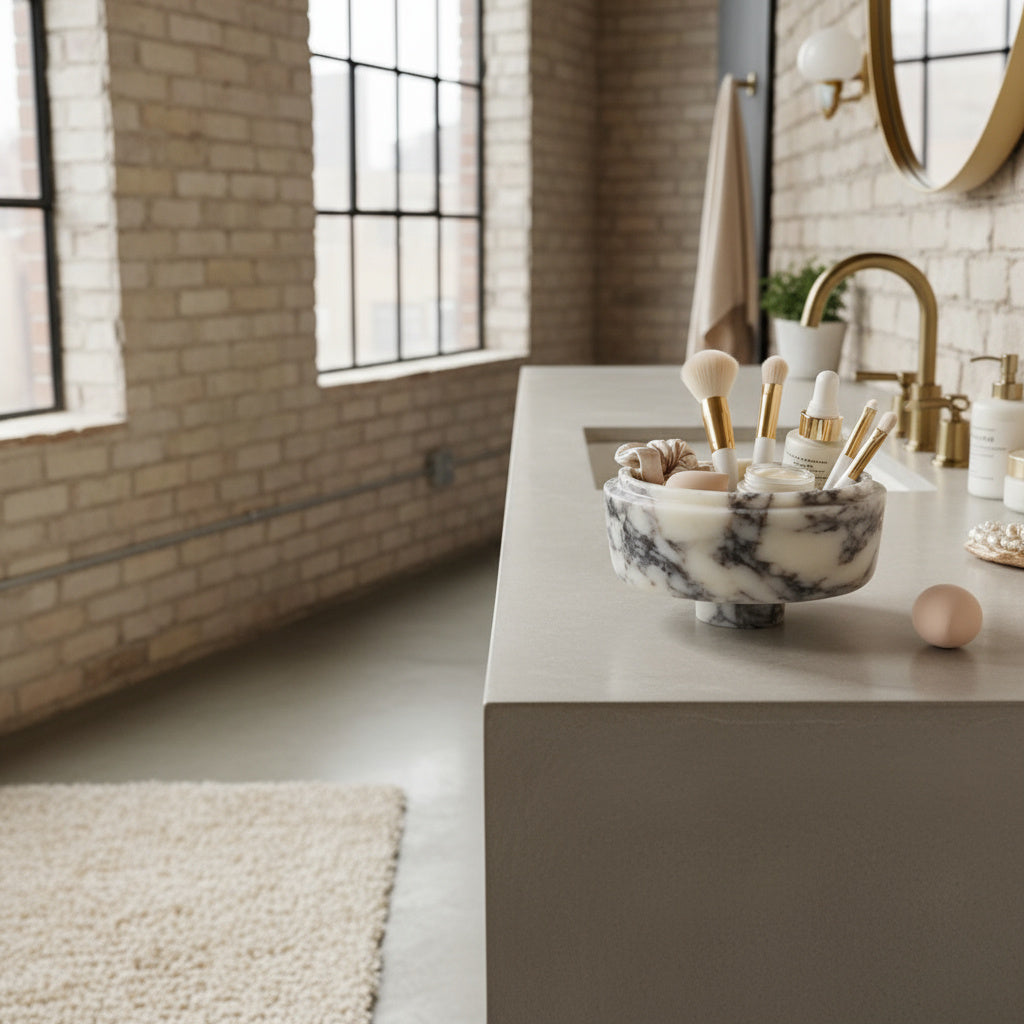 Premium Mermer Meyve Kasesi – Dekoratif Taş Sunum Standı