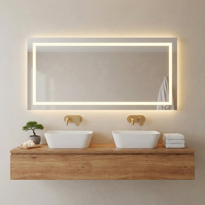 Büyük LED Işıklı Dikdörtgen Banyo Aynası – Modern Çerçevesiz Tasarım, Touch ve Duvar Anahtarlı