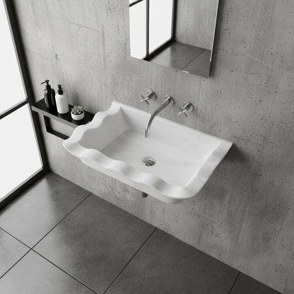 Carrara Beyaz Mermer Dikdörtgen Duvara Monte Lavabo – Özel Tasarım El Yapımı Mermer Banyo Lavabosu
