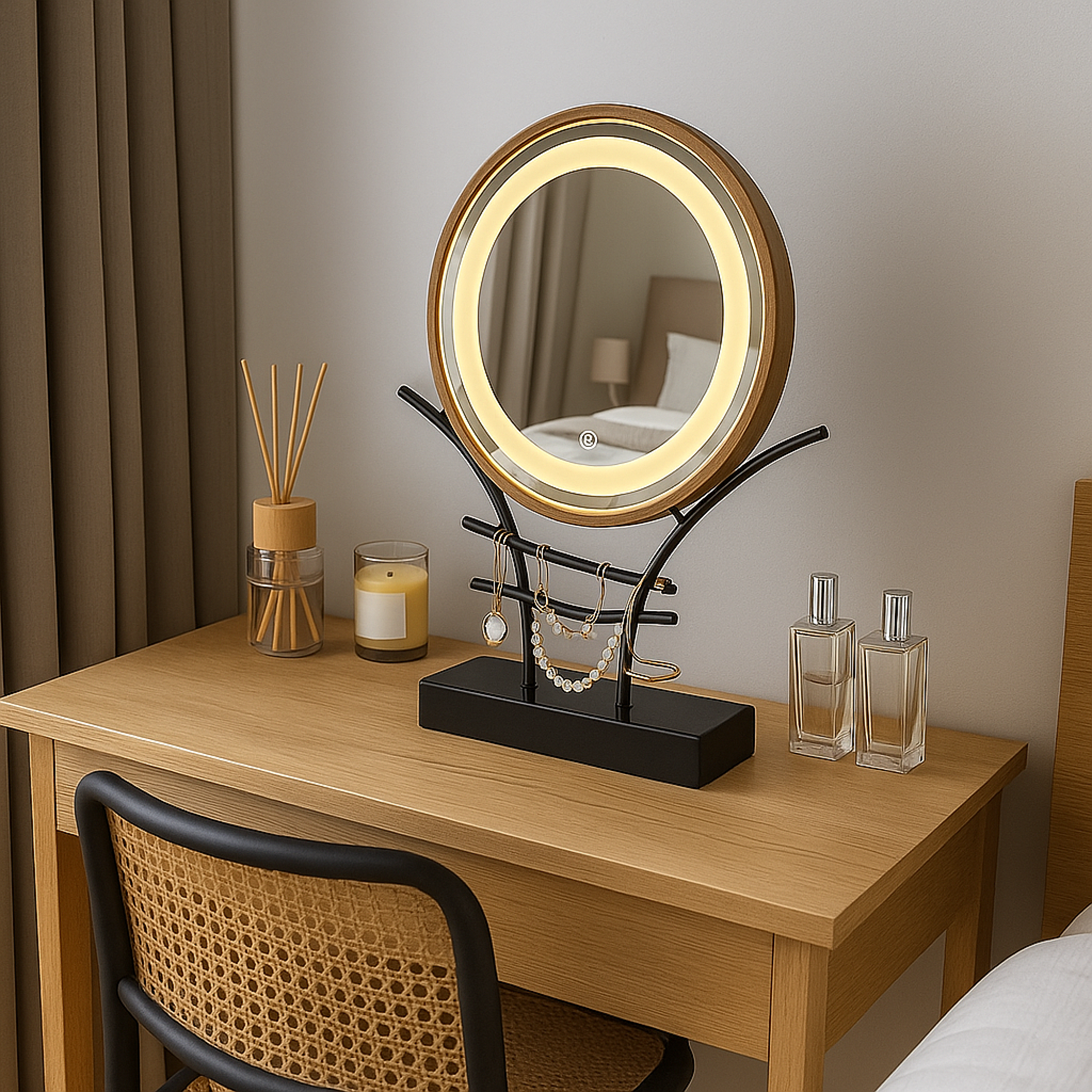 LED Işıklı Makyaj Aynası Masa Üstü, Ayarlanabilir Aydınlatmalı Modern Makyaj Aynası