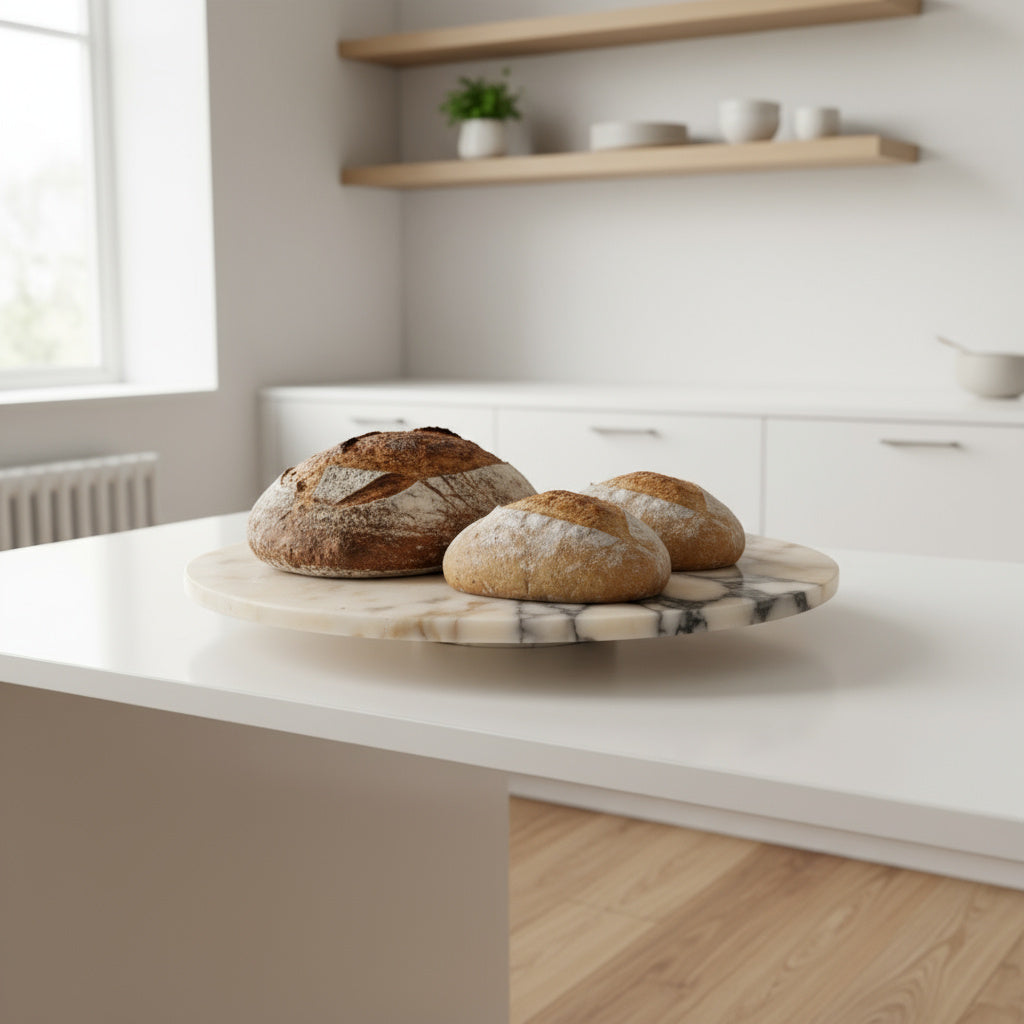 Lüks Mermer Pasta ve Ekmek Sunum Tepsisi – El Oyması Doğal Taş