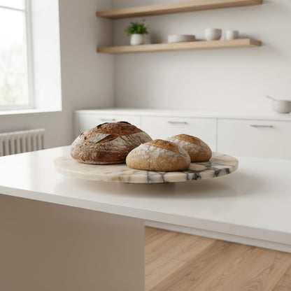 Lüks Mermer Pasta ve Ekmek Sunum Tepsisi – El Oyması Doğal Taş