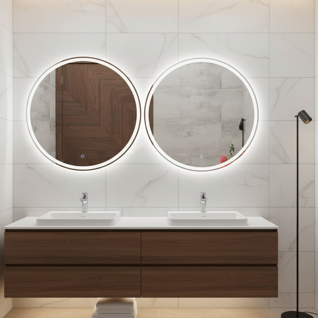 Yuvarlak LED Banyo Aynası – Modern Işıklı Daire Ayna | Dokunmatik & Sıcak/Soğuk LED