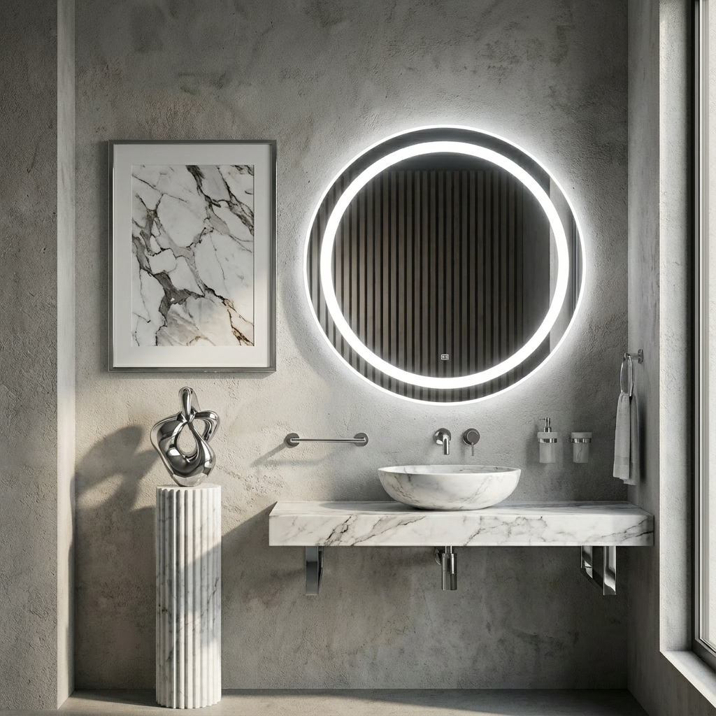Yuvarlak LED Aydınlatmalı Ayna – Sıcak Ambiyans Işıklı Modern Duvar Dekoru