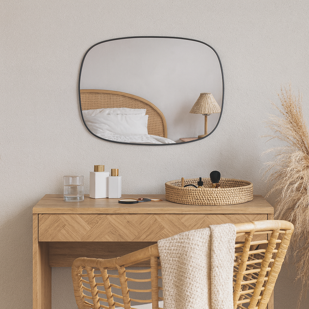Modern Minimalist Kare Oval Duvar Aynası – Siyah Çerçeveli Banyo ve Salon Dekor Aynası