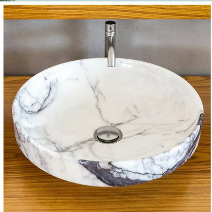 New York Mermeri Yuvarlak Doğal Taş Lavabo – 39×39×11 cm