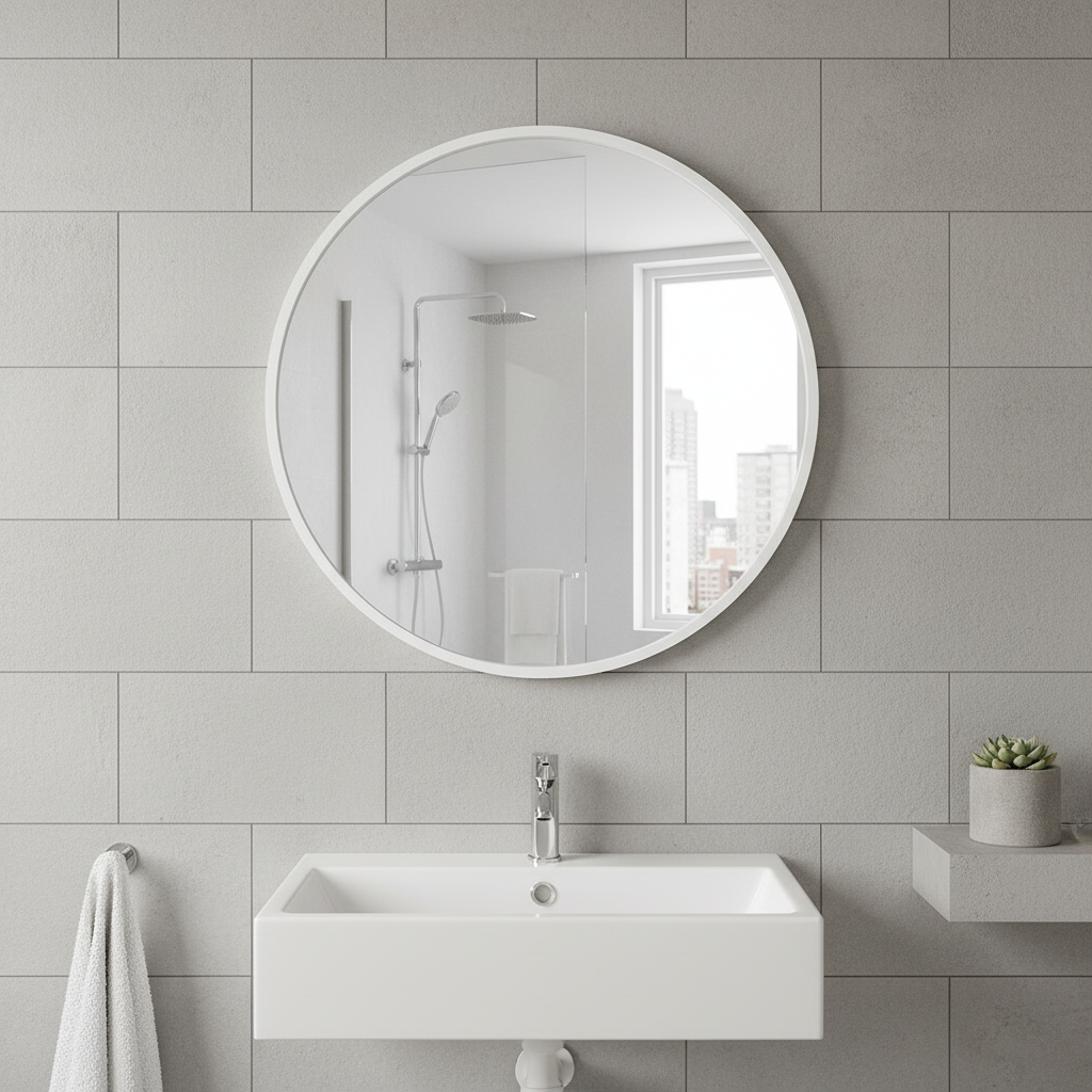 Modern Çerçeveli Yuvarlak Ayna – Minimalist Duvar Dekoru Banyo & Yatak Odası Aynası