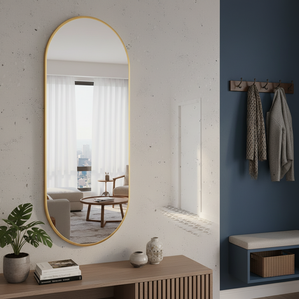 Modern Çerçeveli Oval Duvar Aynası – Dekoratif Banyo ve Salon Aynası Tasarımı