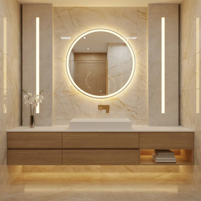 Yuvarlak LED Banyo Aynası – Modern Işıklı Daire Ayna | Dokunmatik & Sıcak/Soğuk LED