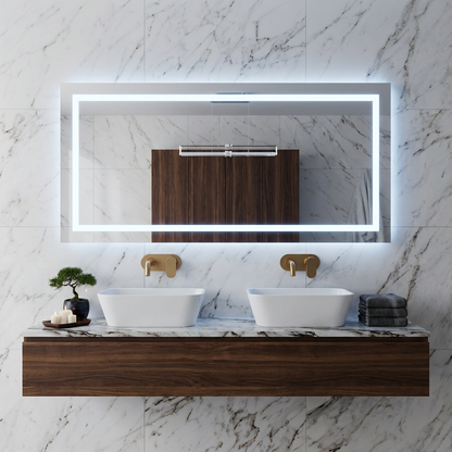 Büyük LED Işıklı Dikdörtgen Banyo Aynası – Modern Çerçevesiz Tasarım, Touch ve Duvar Anahtarlı