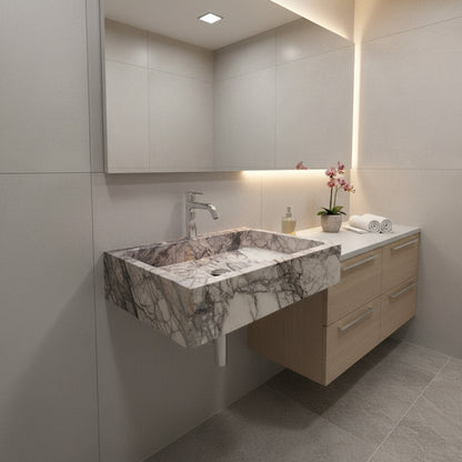 Lilac Mermer Dikdörtgen Lavabo – El Yapımı Doğal Taş Banyo Lavabosu (60×40×12 cm)