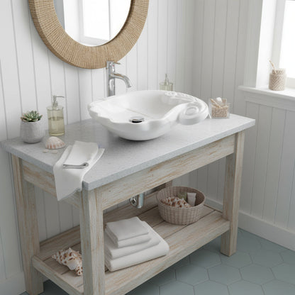 White Marble Lavabo – Doğal Beyaz Mermer Tezgâh Üstü Banyo Lavabosu (L 60 × W 40 × H 15 cm)