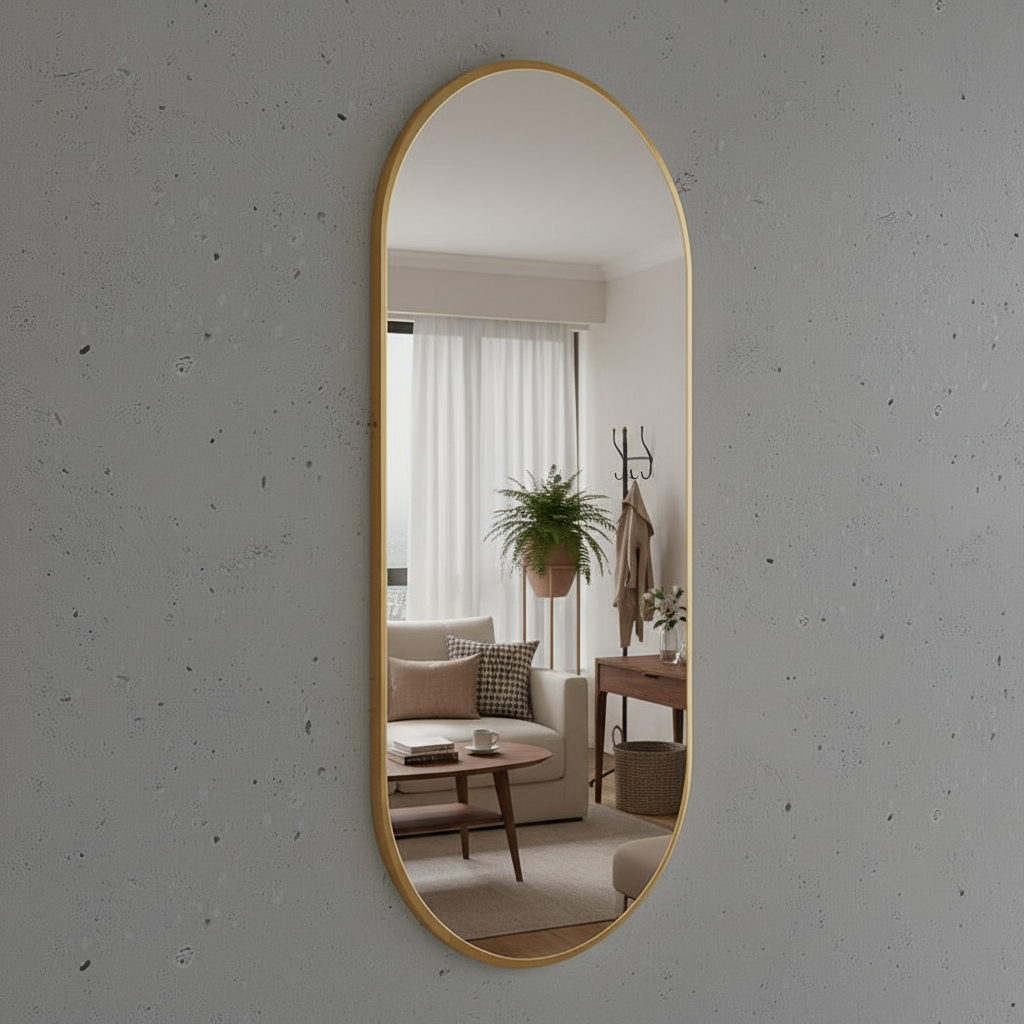 Modern Çerçeveli Oval Duvar Aynası – Dekoratif Banyo ve Salon Aynası Tasarımı