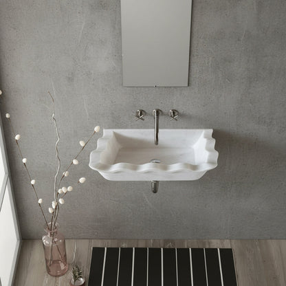Carrara Beyaz Mermer Dikdörtgen Duvara Monte Lavabo – Özel Tasarım El Yapımı Mermer Banyo Lavabosu