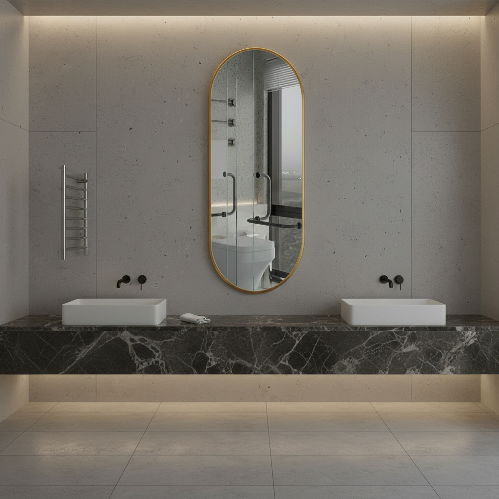 Modern Çerçeveli Oval Duvar Aynası – Dekoratif Banyo ve Salon Aynası Tasarımı