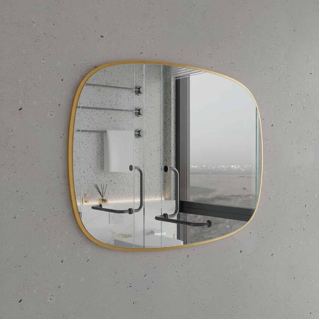 Modern Minimalist Kare Oval Duvar Aynası – Siyah Çerçeveli Banyo ve Salon Dekor Aynası