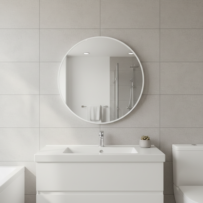 Modern Çerçeveli Yuvarlak Ayna – Minimalist Duvar Dekoru Banyo & Yatak Odası Aynası