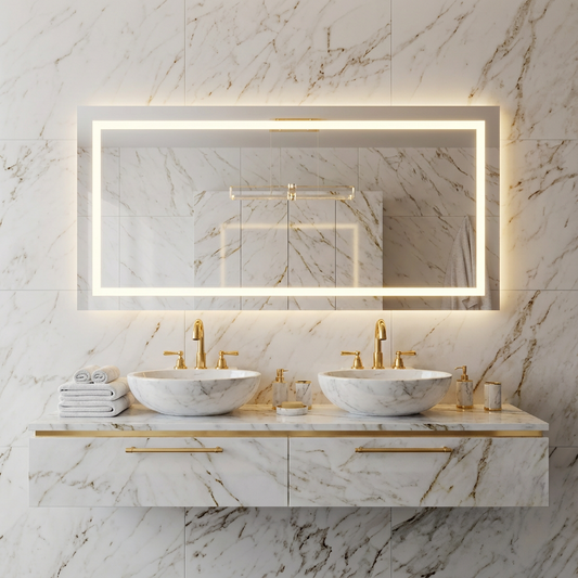 Büyük LED Işıklı Dikdörtgen Banyo Aynası – Modern Çerçevesiz Tasarım, Touch ve Duvar Anahtarlı