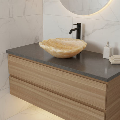 Lüks Mermer Tezgâh Üstü Lavabo – El Oyma Doğal Taş Banyo Lavabosu, Amber Oniks Küvet Lavabo