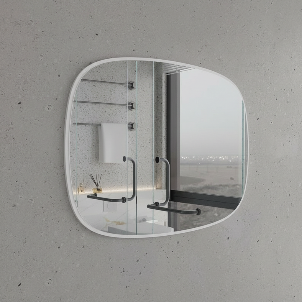 Modern Minimalist Kare Oval Duvar Aynası – Siyah Çerçeveli Banyo ve Salon Dekor Aynası