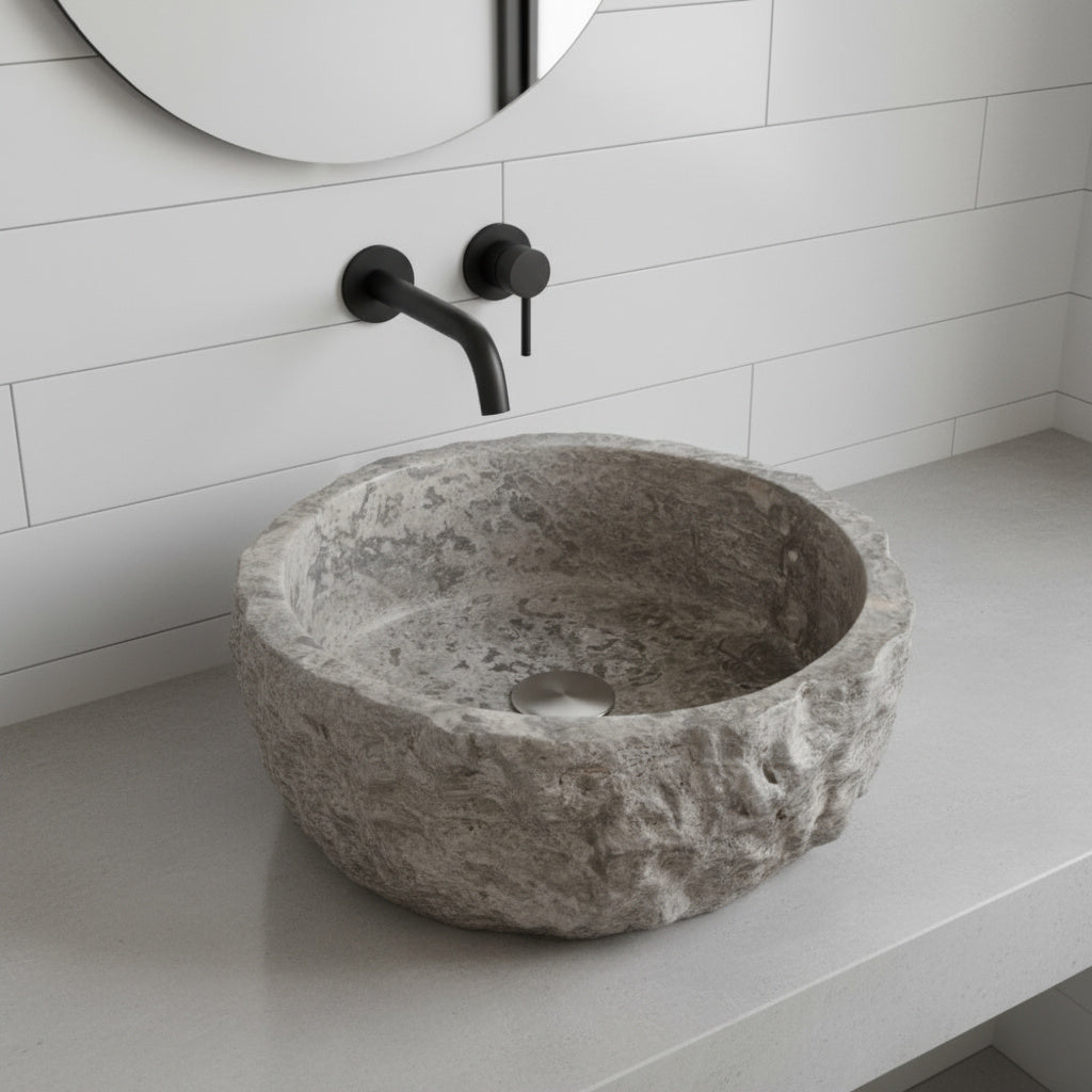 Calacatta Viola Mermer Duvara Monte Köşe Lavabo – El Yapımı Lüks Banyo Köşe Mermer Lavabo (41×41×20 cm)