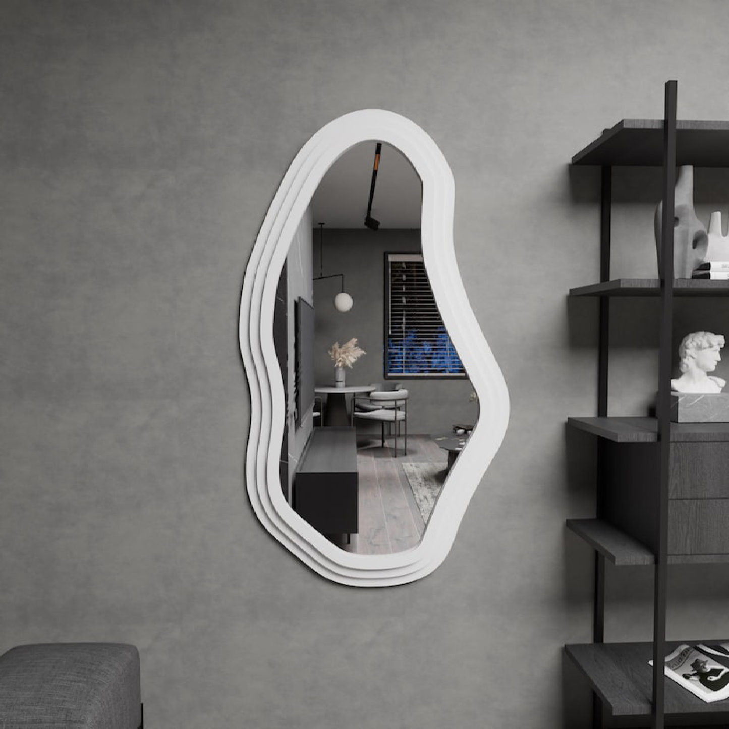 Modern Dalgalı Duvar Aynası MDF Çerçeve – İrregular Dekoratif Ayna, Salon Yatak Odası Hol Ayna