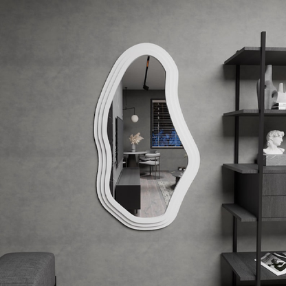 Modern Dalgalı Duvar Aynası MDF Çerçeve – İrregular Dekoratif Ayna, Salon Yatak Odası Hol Ayna