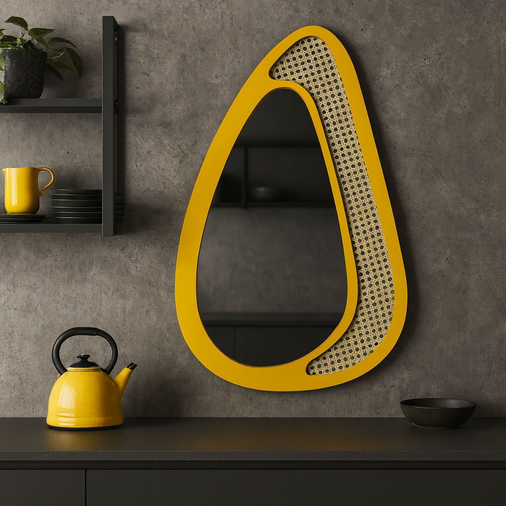 Rattan Çerçeveli Organik Ayna – Modern Dekoratif Duvar Aynası | Tasarım Ayna, Rattan Ayna, Salon & Genç Odası Dekoru