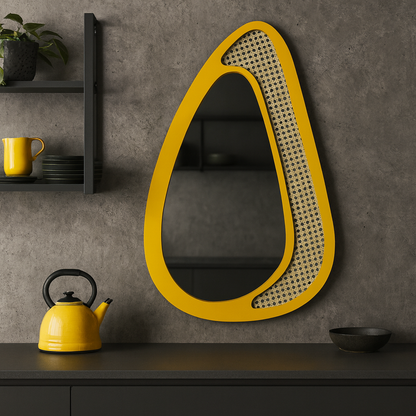 Rattan Çerçeveli Organik Ayna – Modern Dekoratif Duvar Aynası | Tasarım Ayna, Rattan Ayna, Salon & Genç Odası Dekoru
