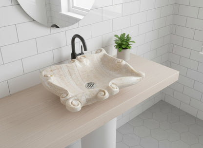 Oniks Mermer Lavabo – Doğal Taş Banyo Lavabosu, Lüks El Oyması Oniks Tezgâh Üstü Lavabo (60×48×14 cm)