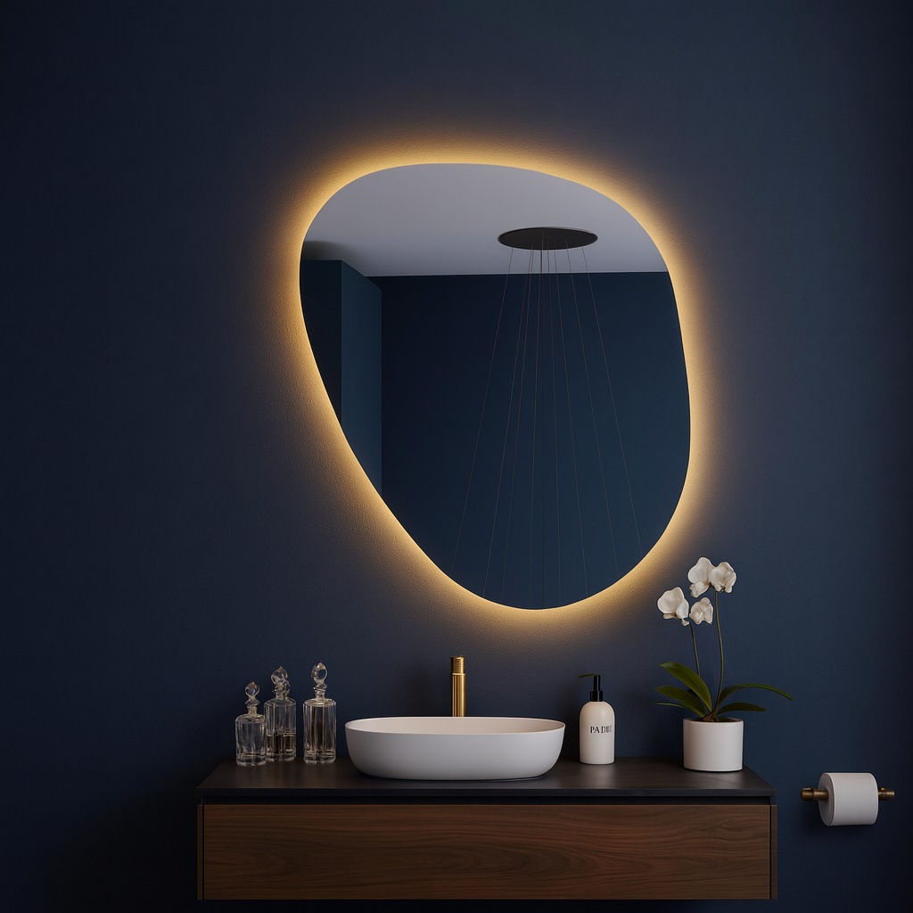 LED Wall Mirror – Irregular Organic Shape Lighted Mirror, Modern Boho Wall Decor with Backlit Glow