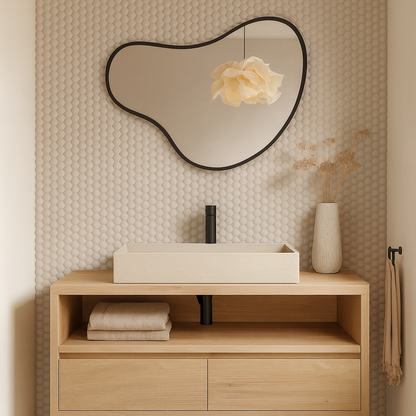 Modern Organik Asimetrik Ayna – Çerçeveli Dekoratif Duvar ve Banyo Aynası | Minimal Tasarım Ayna
