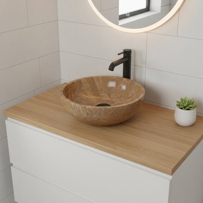 Noce Brown Traverten Doğal Taş Lavabo – El Yapımı Rustic Yuvarlak Mermer Banyo Lavabosu