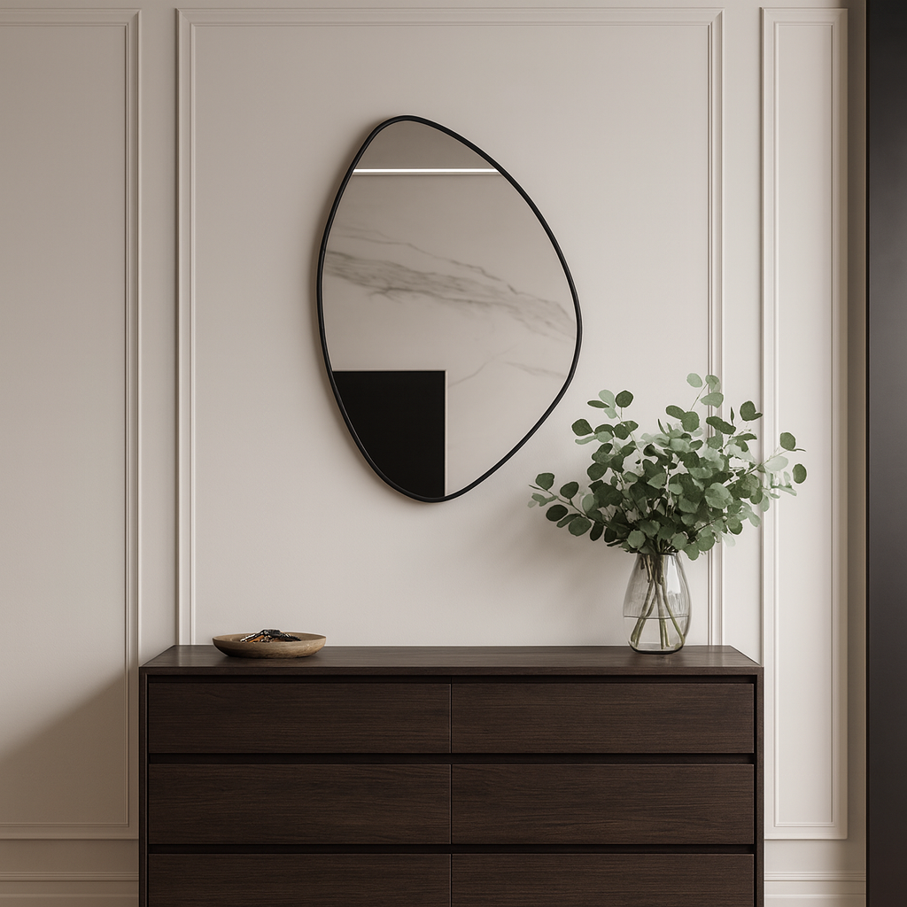 Modern Asimetrik Dekoratif Ayna – Organik Tasarım Çerçeveli Banyo ve Salon Duvar Aynası