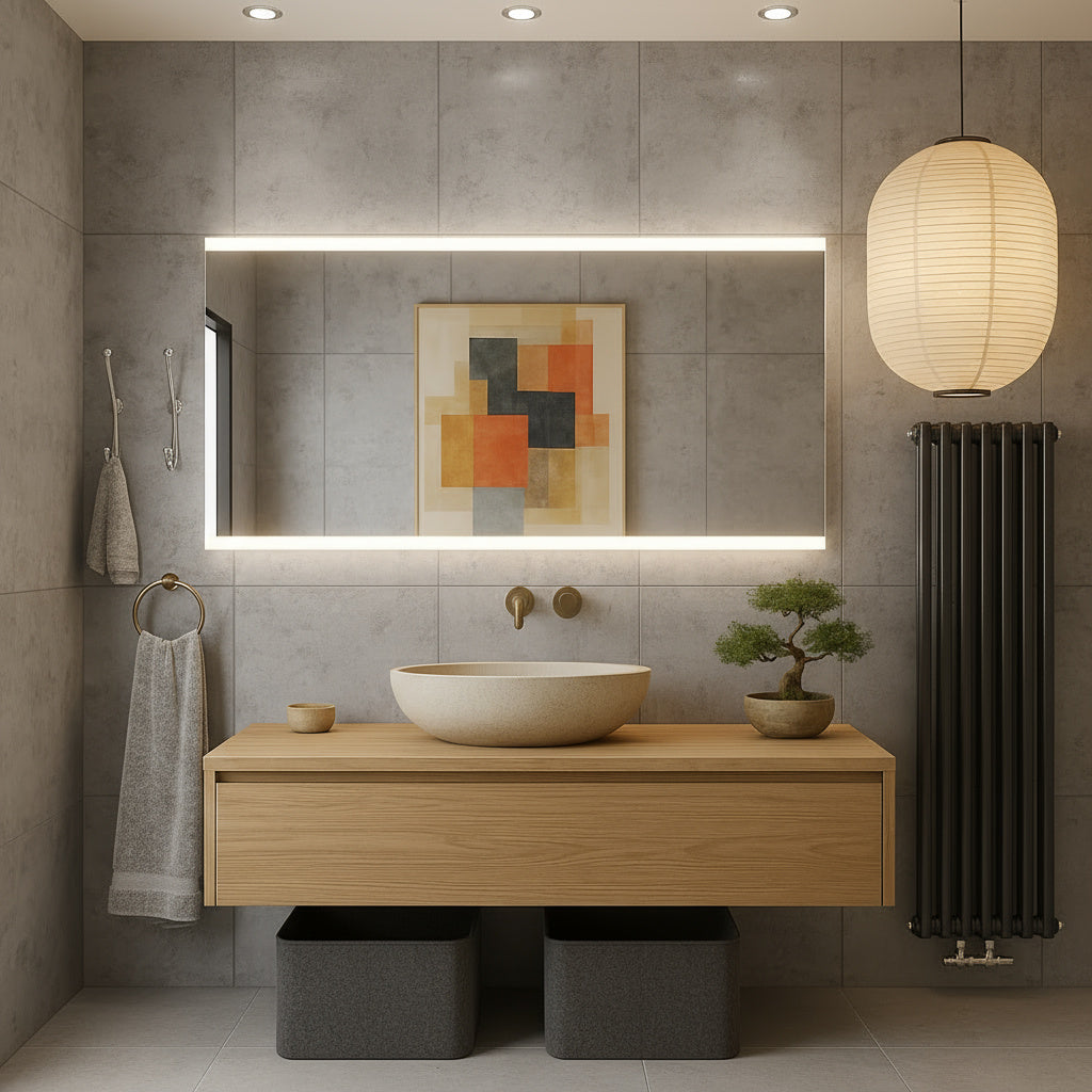 Minimal Dikdörtgen LED Backlit Ayna – Sıcak Işıklı Banyo Dekorasyon Aynası