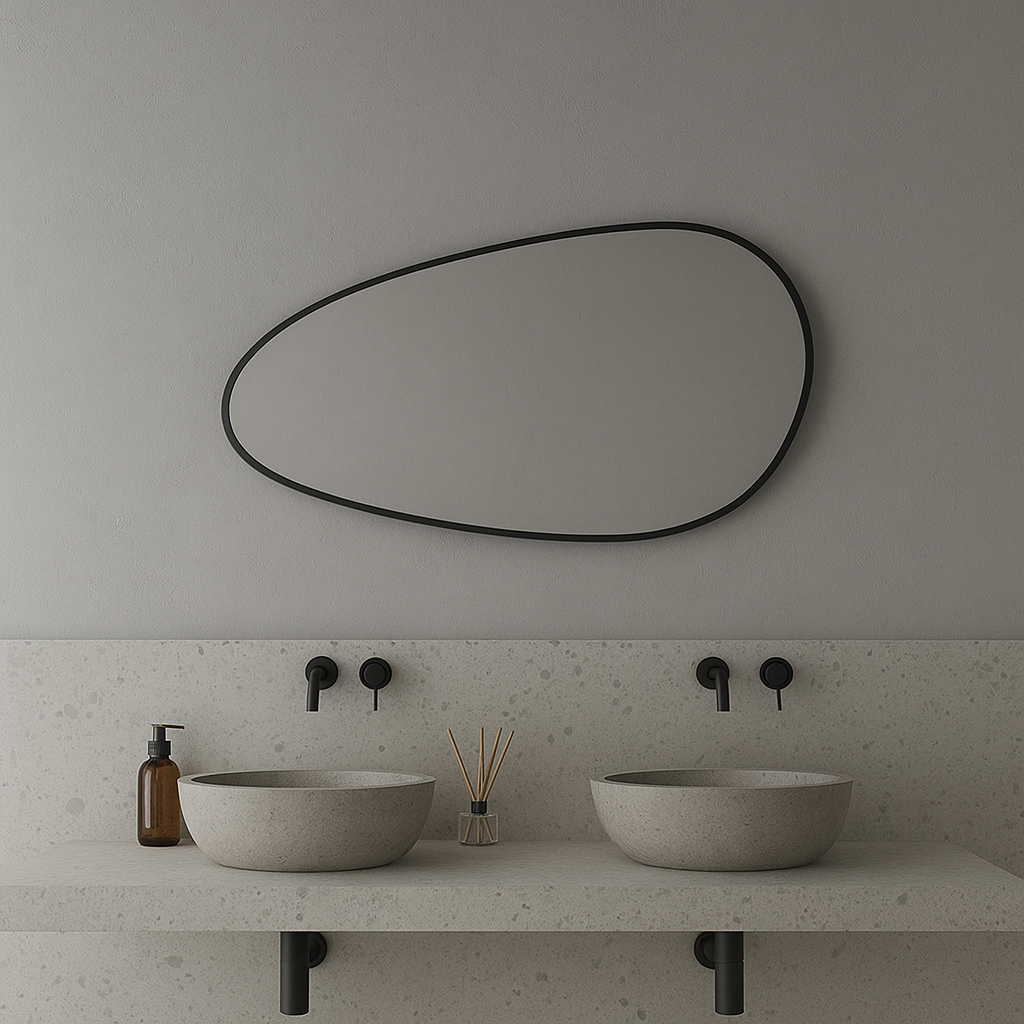 Modern Organik Şekilli Ayna – Çerçeveli Asimetrik Duvar Aynası Banyo ve Salon Dekorasyon