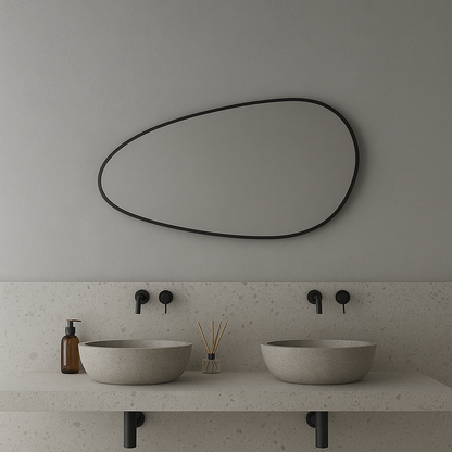 Modern Organik Şekilli Ayna – Çerçeveli Asimetrik Duvar Aynası Banyo ve Salon Dekorasyon