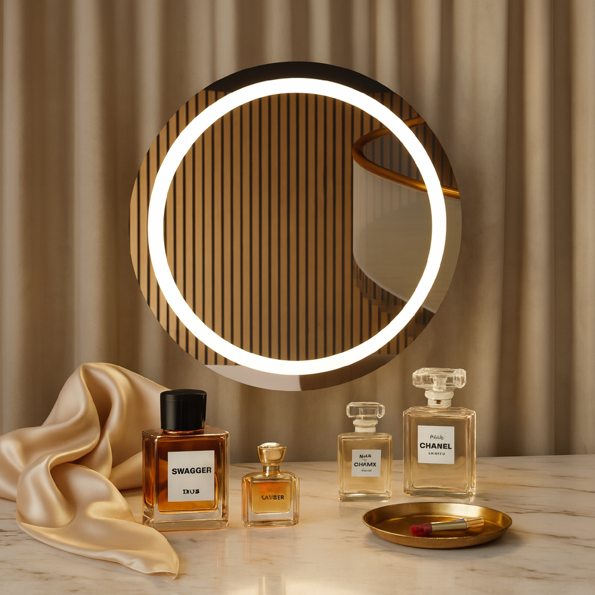 Yuvarlak LED Aydınlatmalı Ayna – Sıcak Ambiyans Işıklı Modern Duvar Dekoru