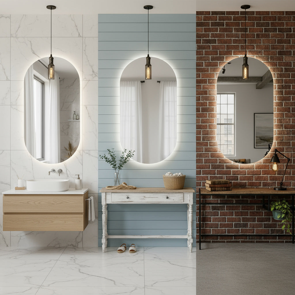 Oval LED Aydınlatmalı Ayna – Modern Dekoratif Banyo Aynası, Arkadan Işıklı Tasarım