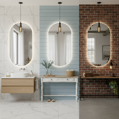 Oval LED Aydınlatmalı Ayna – Modern Dekoratif Banyo Aynası, Arkadan Işıklı Tasarım