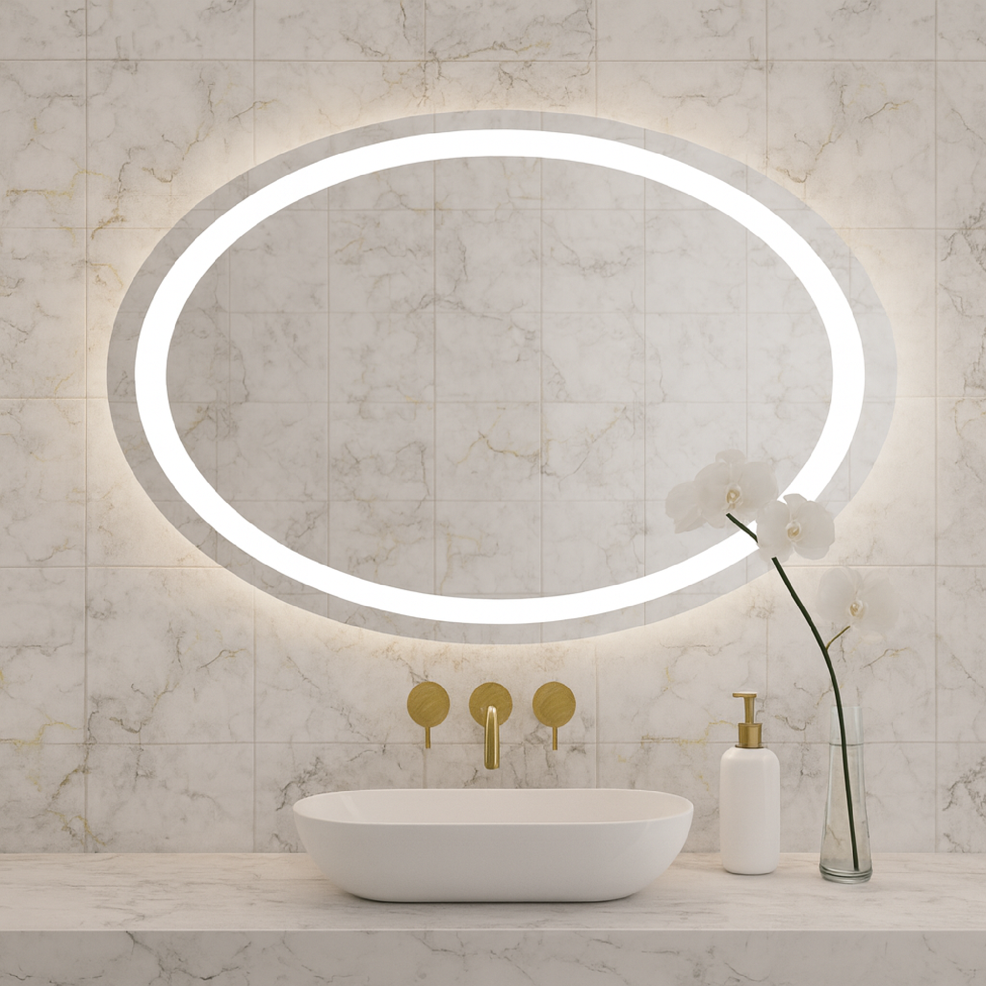 LED Işıklı Oval Ayna – Şık ve Minimalist Banyo Dekorasyon Aynası