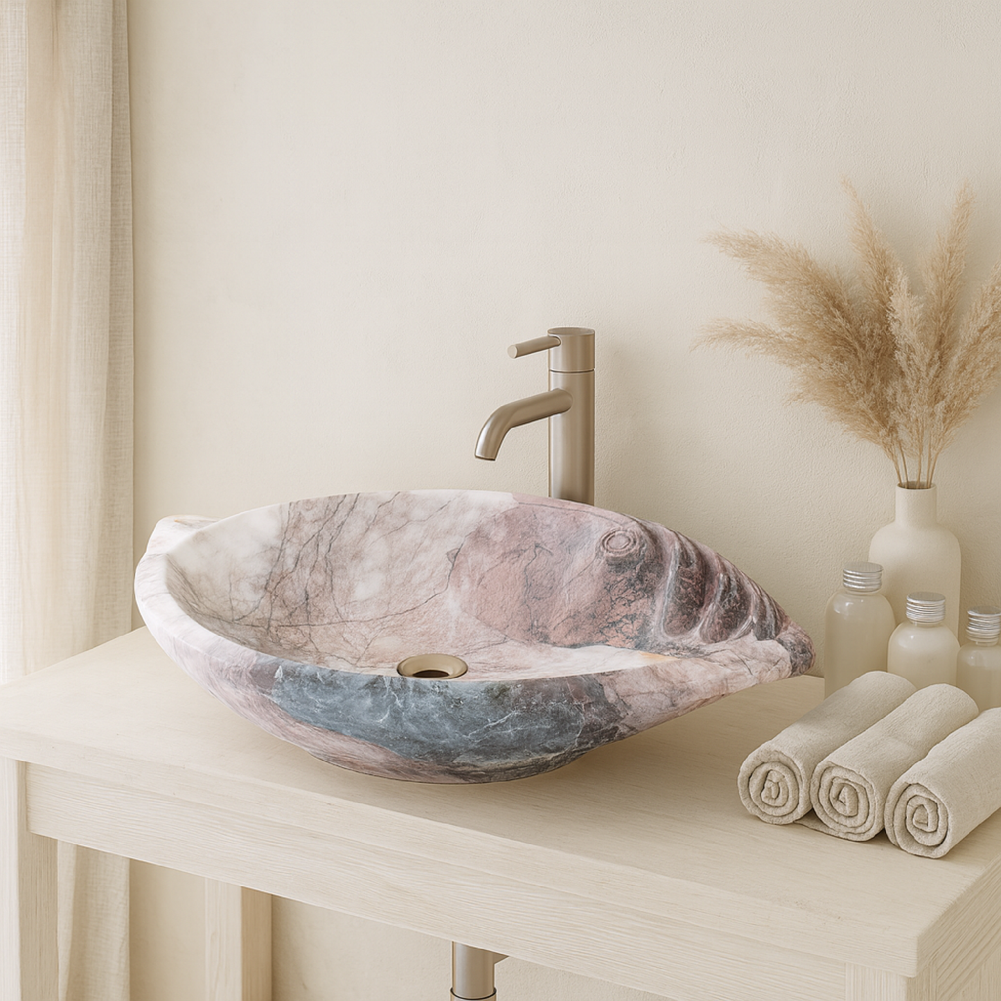 Rosso Levanto Marble Lavabo – Doğal Rosso Levanto Mermer Tezgâh Üstü Banyo Lavabosu (L 65 × W 40 × H 14 cm)