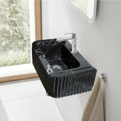 Toros Siyah Mermer Duvara Monte Dikdörtgen Lavabo – El Yapımı Lüks Banyo Lavabosu | Türkiye Mermer Ustaları