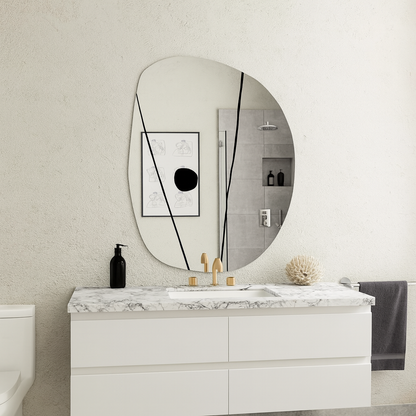 Modern Organik Form Dekoratif Duvar Aynası – Tasarım Asimetrik Banyo Aynası, Şık Minimalist Ayna Modeli